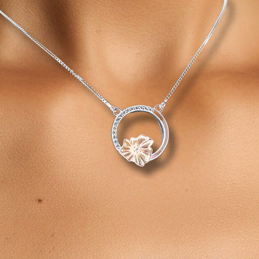 Golden Blossom Circle Pendant Necklace