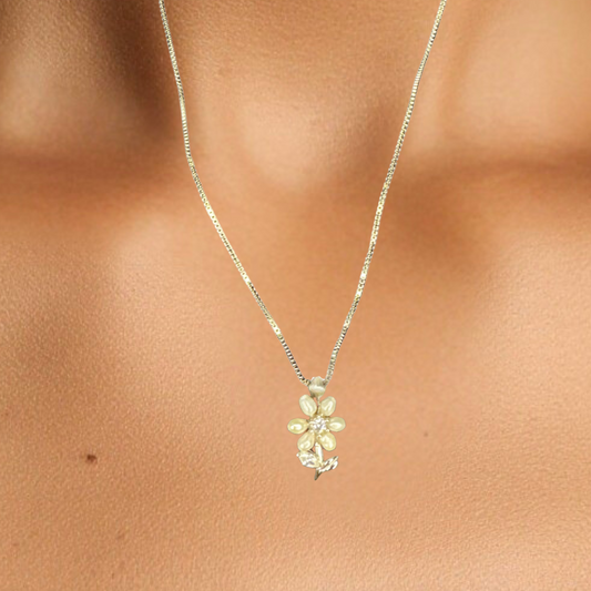Gold Floral Pendant Necklace with Pearl Petals