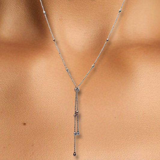 Sterling Silver & Rose Gold Y-Drop Jewelry Set