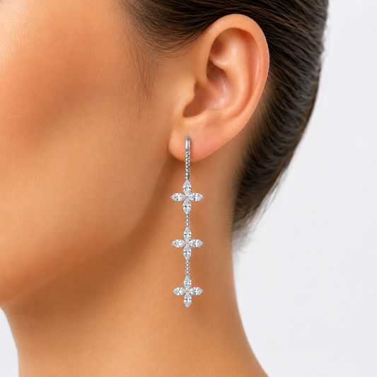 Crystal Cluster Silver Earrings