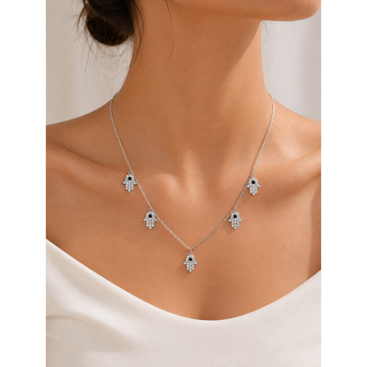 Hamsa Pave Silver Necklace