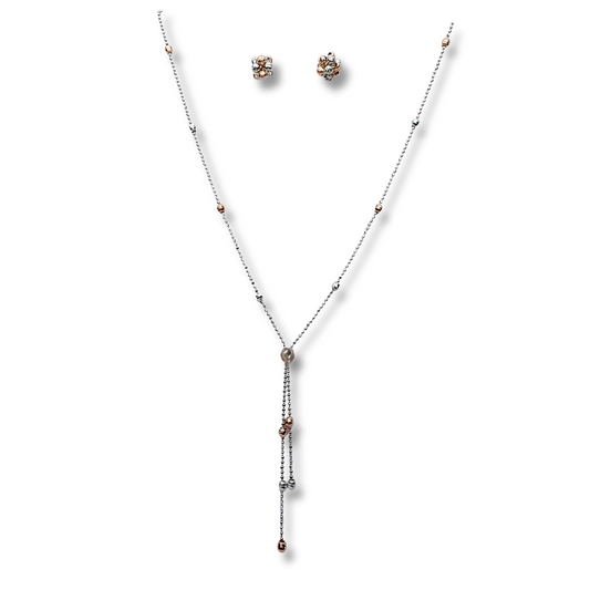 Sterling Silver & Rose Gold Y-Drop Jewelry Set