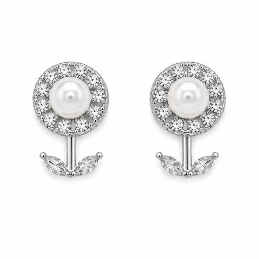 Sunflower Pearl Silver Studs